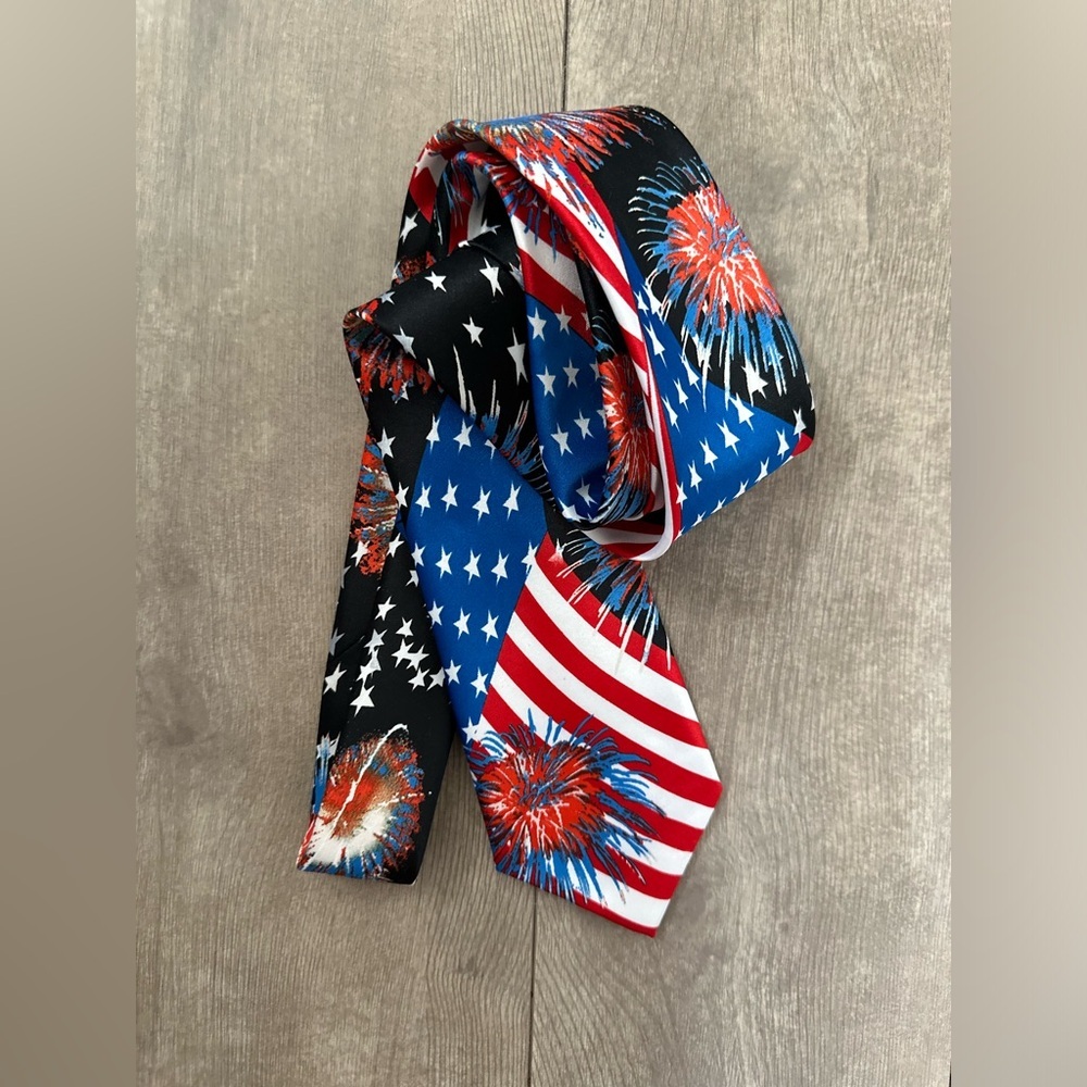 Men’s American Flag Fireworks Patriotic Tie, Tie Tales 4th July Independence Day